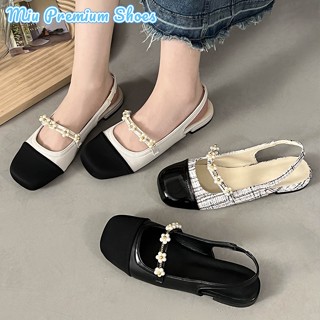  Giày Búp Bê Mũi Vuông Đính Ngọc Trai Thời Trang 