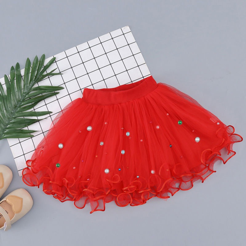 Chân Váy Xòe Công Chúa Bằng Vải Tuyn Đính Ngọc Trai Dễ Thương Thời Trang Cho Bé Gái 3-12 Tuổi