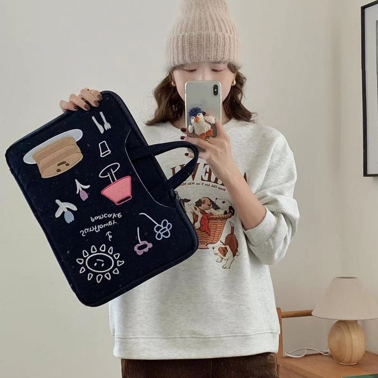 Túi Đựng laptop 180 Độ Thêu Họa Tiết Phong Cách Hàn Quốc Cho mac m1 m2 asus 13.6 14 15 15.6 16.1inch