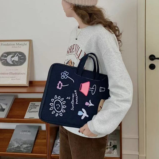 Túi Đựng laptop 180 Độ Thêu Họa Tiết Phong Cách Hàn Quốc Cho mac m1 m2 asus 13.6 14 15 15.6 16.1inch