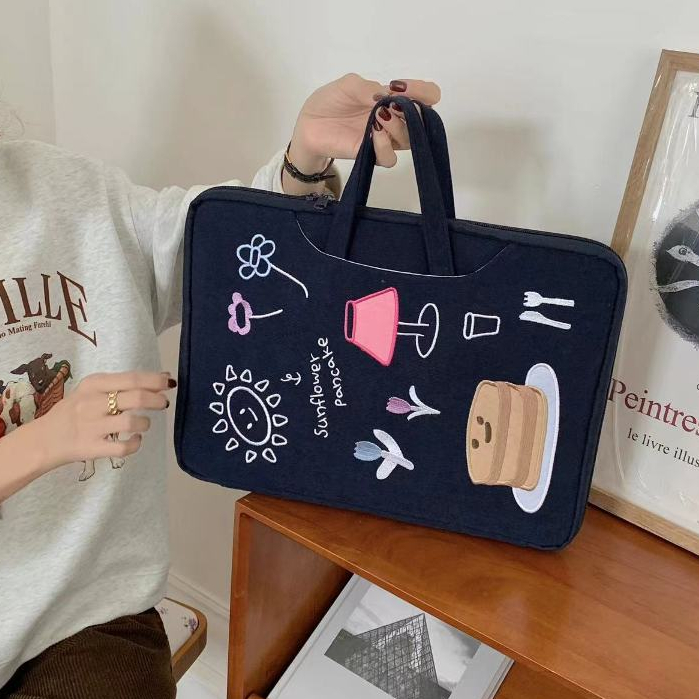 Túi Đựng laptop 180 Độ Thêu Họa Tiết Phong Cách Hàn Quốc Cho mac m1 m2 asus 13.6 14 15 15.6 16.1inch