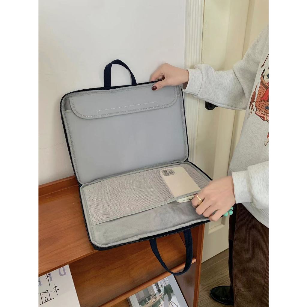 Túi Đựng laptop Chống Sốc Bằng Vải Nhung Kẻ Kích Thước Lớn Hình Gấu cherry Phong Cách Hàn Quốc Cho 13.3 14.1 15.6 inches