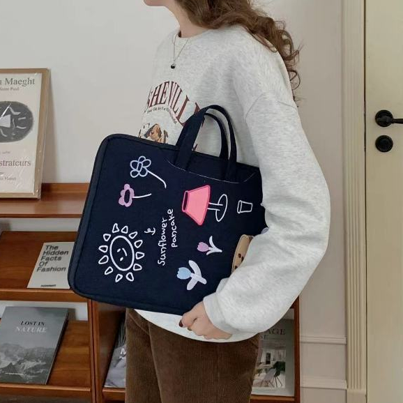 Túi Đựng laptop Chống Sốc Bằng Vải Nhung Kẻ Kích Thước Lớn Hình Gấu cherry Phong Cách Hàn Quốc Cho 13.3 14.1 15.6 inches