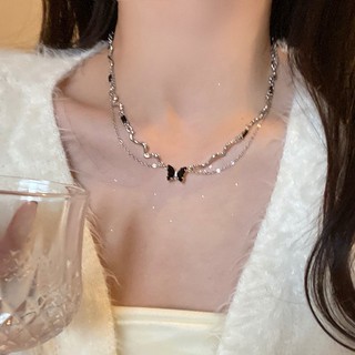Dây Chuyền Hai Lớp Mặt Hình Bướm Đen Thời Trang Cao Cấp Dành Cho Nữ