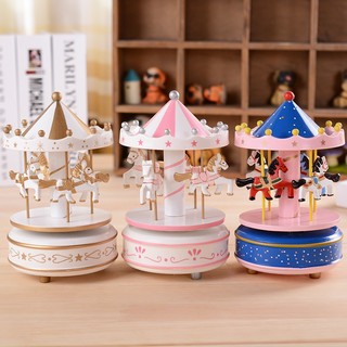 [Roobon] Hộp nhạc Carousel bằng gỗ