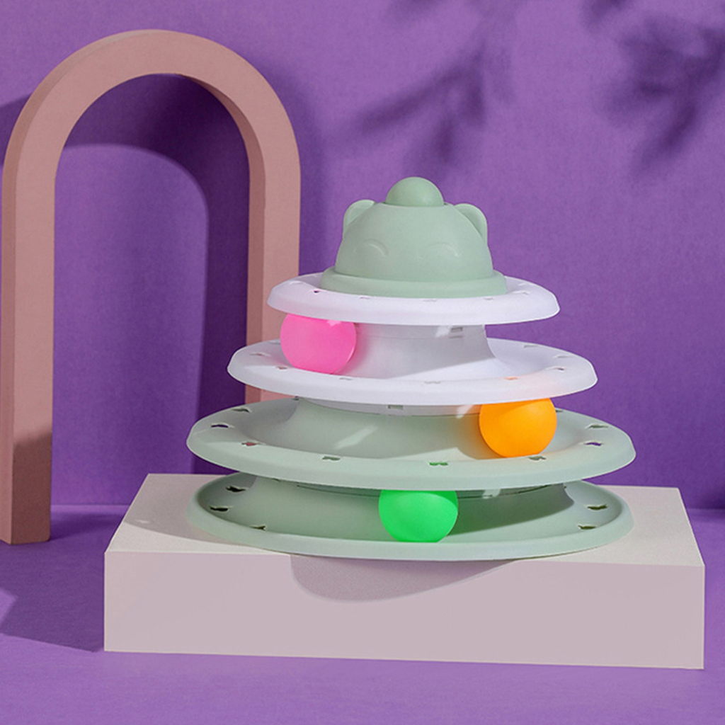 Có thể bán buôn đồ chơi cho mèo Đồ chơi bàn xoay Cat Track 3 cấp độ ngăn ngừa trượt bóng lăn tương tác Tháp câu đố mèo con Vigina056 Hàng giao ngay