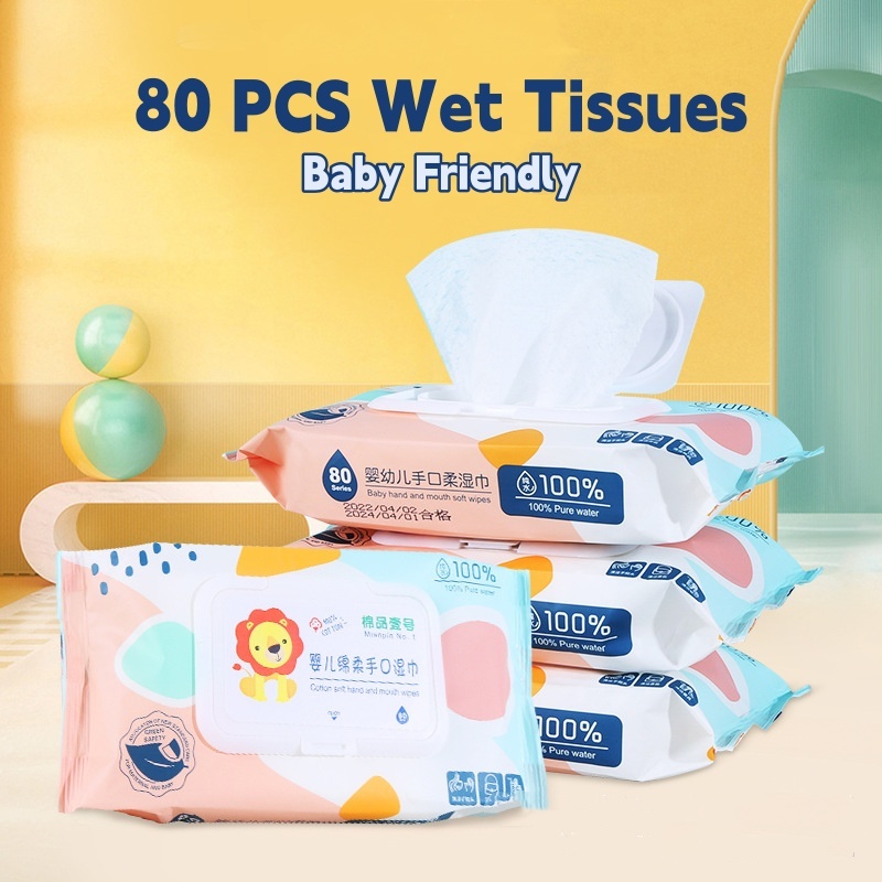 Bộ 80 Khăn Giấy Ướt In Họa Tiết Hoạt Hình Dễ Thương Cho Bé