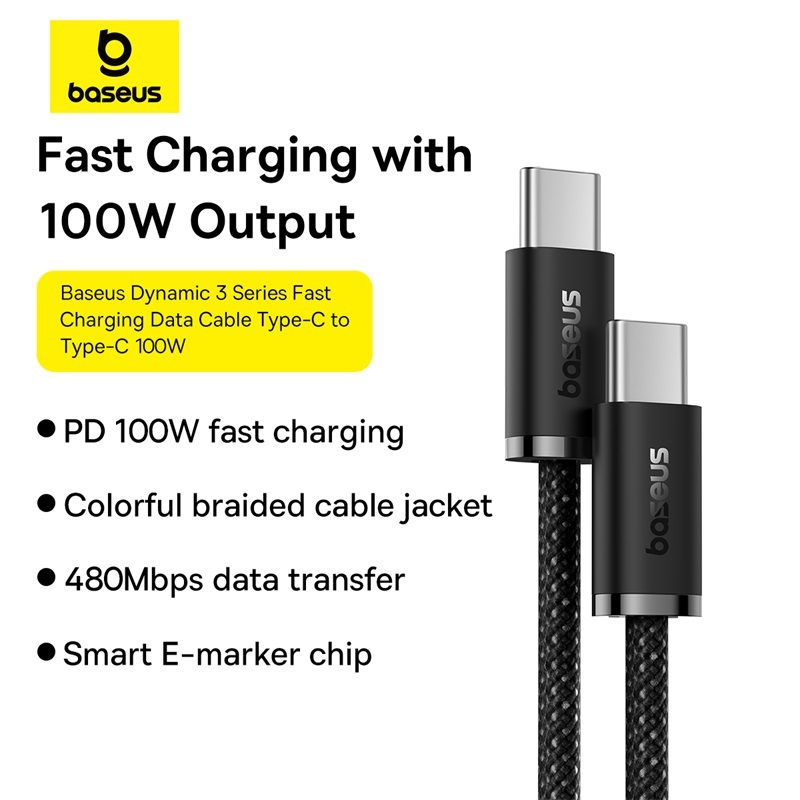 Dây Cáp Sạc Nhanh Baseus 100W PD USB C Sang USB Type C Cho iPhone15 Samsung S24 Huawei Xiaomi