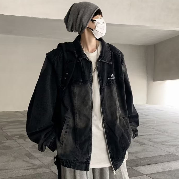 Áo Khoác Jean Dài Tay Họa Tiết Thêu Phong Cách hip hop Thời Trang Cho Nam