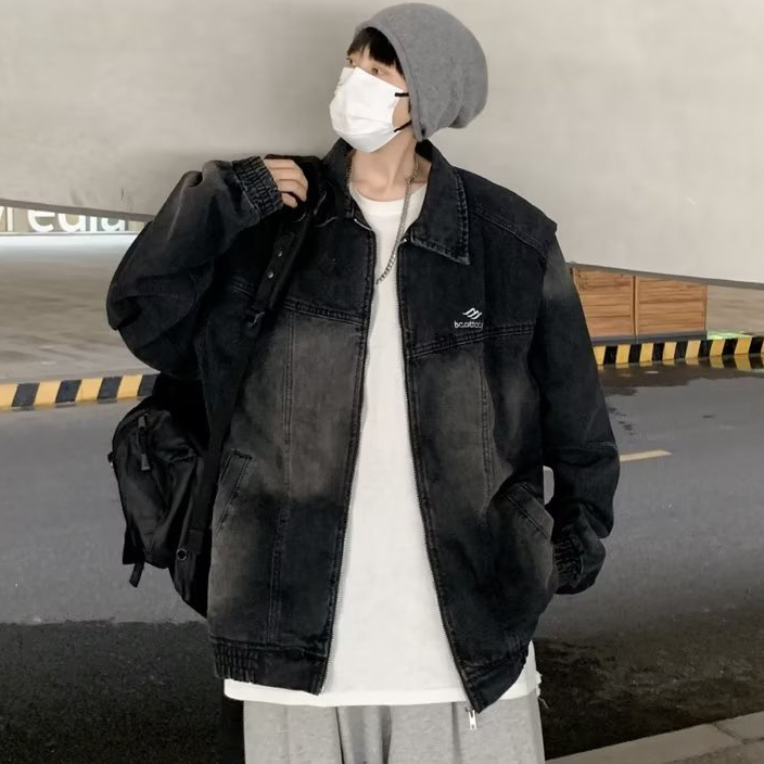 Áo Khoác Jean Dài Tay Họa Tiết Thêu Phong Cách hip hop Thời Trang Cho Nam