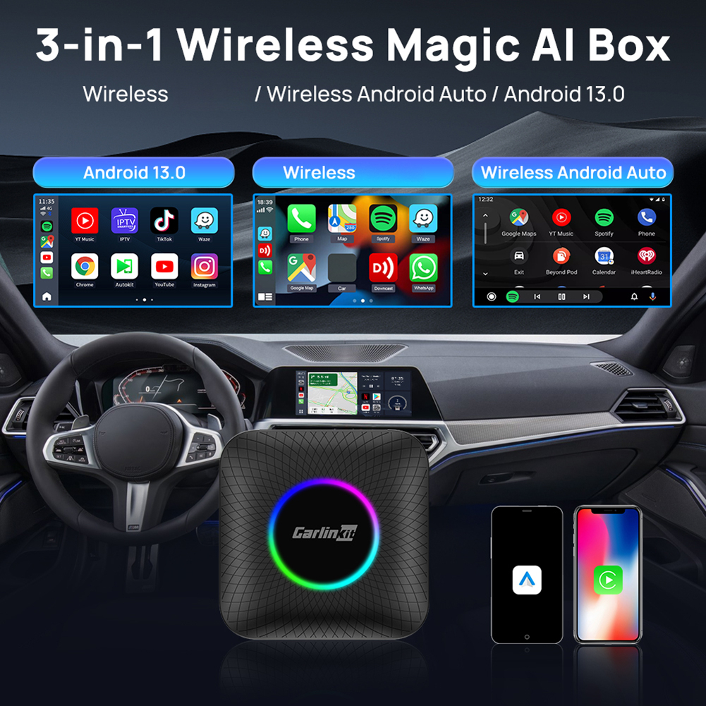 Carlinkit carplay ai box android 13 qcm6125 Không Dây Tự Động carplay 64g 128g wifi Cho Intel netflix