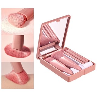 Set 5 cọ trang điểm mini đa năng có gương và cọ tiện lợi