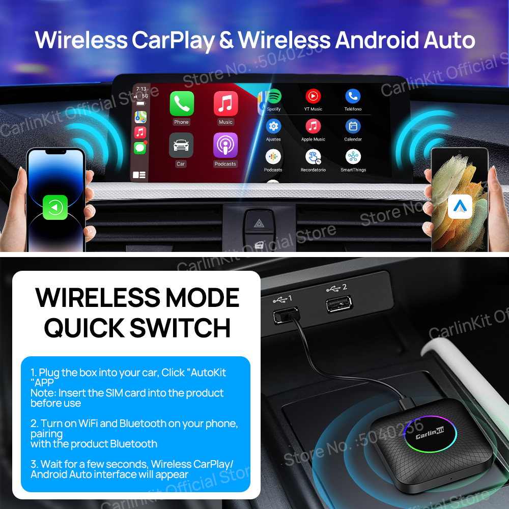 Carlinkit carplay ai box android 13 qcm6125 Không Dây Tự Động carplay 64g 128g wifi Cho Intel netflix