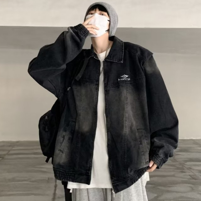 Áo Khoác Jean Dài Tay Họa Tiết Thêu Phong Cách hip hop Thời Trang Cho Nam