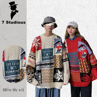 【S-3XL Áo sweater nam chui đầu dáng rộng kiểu giáng sinh hàn quốc cá tính cho Merry Christmas áo len unisex form rộng dệt kim fashion áo Sweater thời trang nam