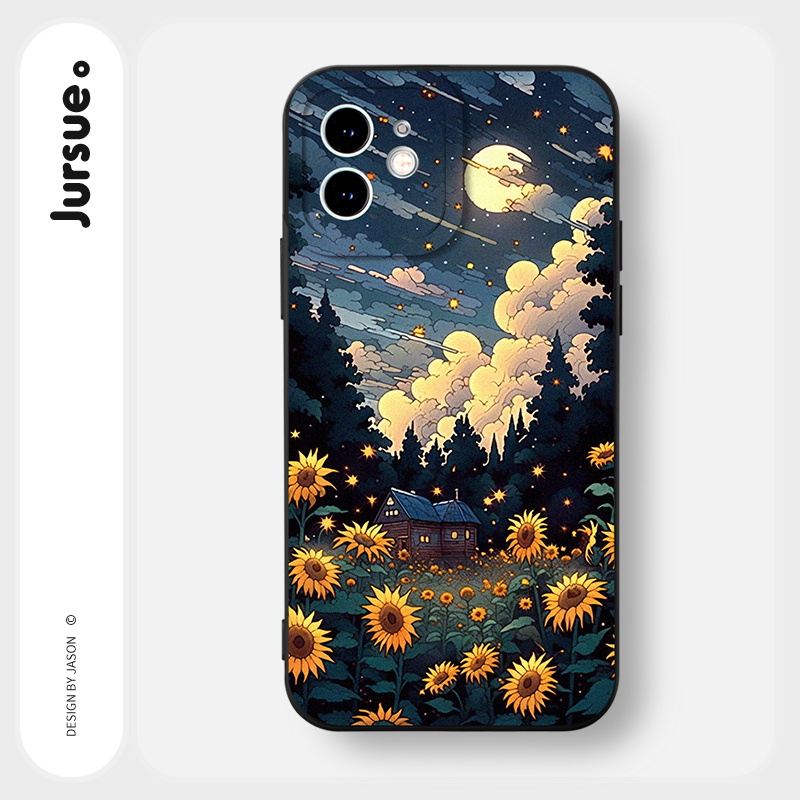 Ốp lưng JURSUE mềm dễ thương đẹp độc lạ đen Cho iPhone 15 14 13 12 11 Pro Max SE 2020 X XR XS 8 7 ip 6S 6 Plus XYY4376