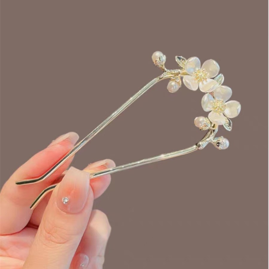 Kẹp Tóc Hình Hoa Đào Trắng Phong Cách Hàn Quốc Đơn Giản Cho Nữ