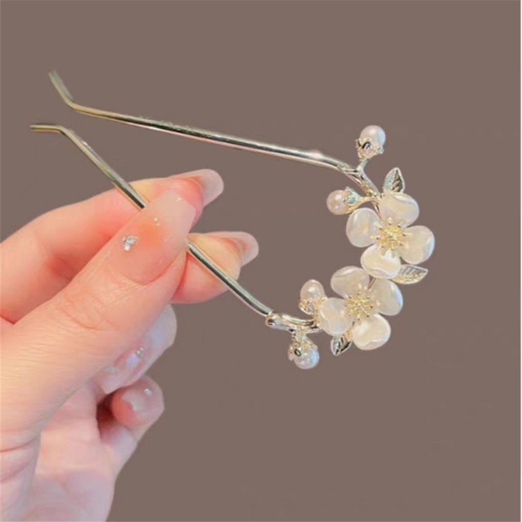 Kẹp Tóc Hình Hoa Đào Trắng Phong Cách Hàn Quốc Đơn Giản Cho Nữ
