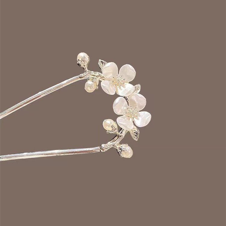Kẹp Tóc Hình Hoa Đào Trắng Phong Cách Hàn Quốc Đơn Giản Cho Nữ