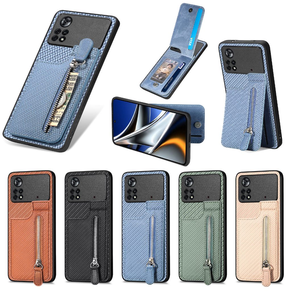 Bao Da Điện Thoại Có Ngăn Đựng Thẻ Và Khóa Kéo Đa Năng Cho xiaomi poco f5 pro / m5 / m5s / x5 / x4 / m4 / c65 / f4