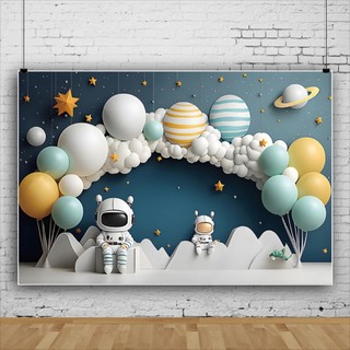 Tấm banner trang trí phông nền chụp ảnh tiệc sinh nhật hình hành tinh vũ trụ ngoài trời sao không gian vũ trụ