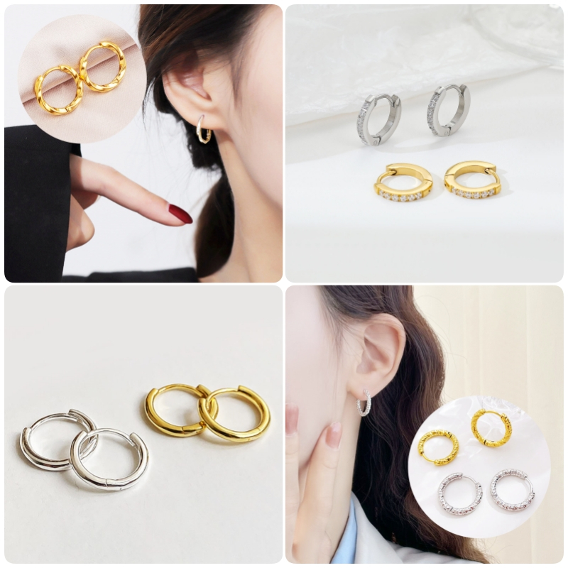 Khuyên  tai  titan  nữ  không gỉ  mạ vàng 18k hình Vòng tròn  thời trang phong cách Hàn Quốc