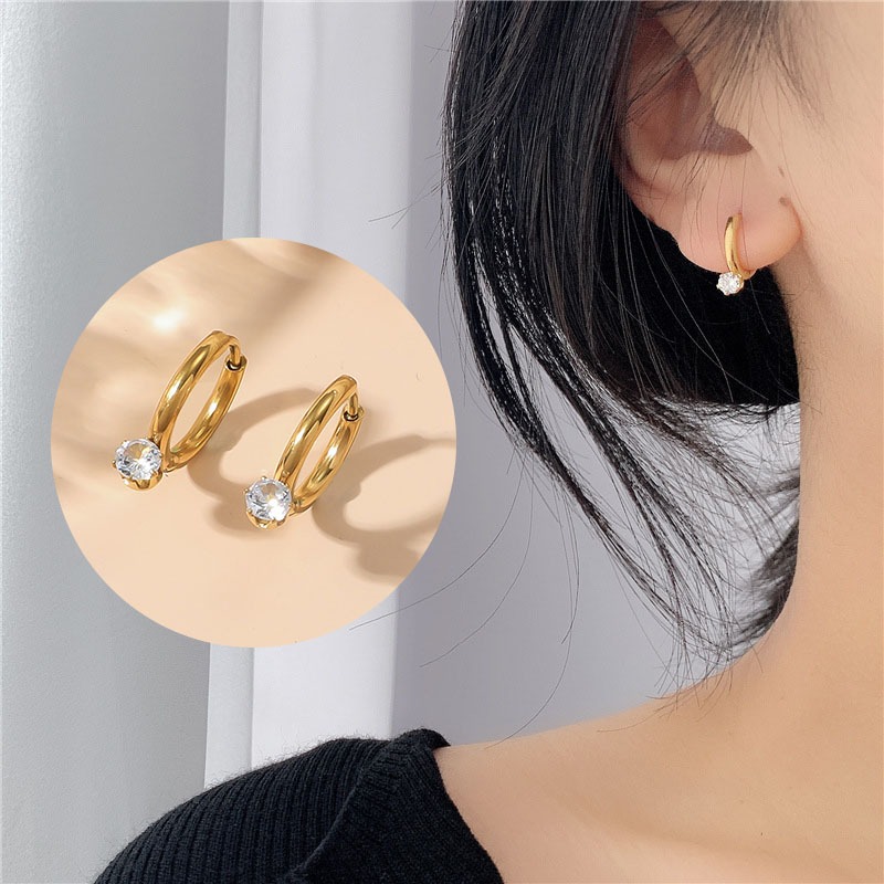 Khuyên  tai  titan  nữ  không gỉ  mạ vàng 18k hình Vòng tròn  thời trang phong cách Hàn Quốc