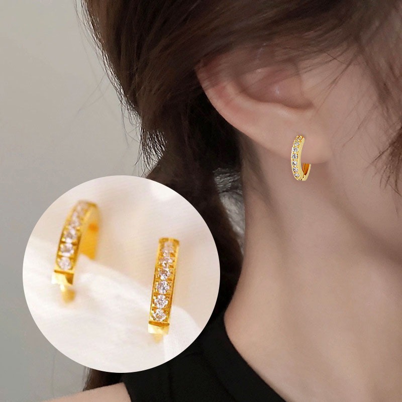 Khuyên  tai  titan  nữ  không gỉ  mạ vàng 18k hình Vòng tròn  thời trang phong cách Hàn Quốc