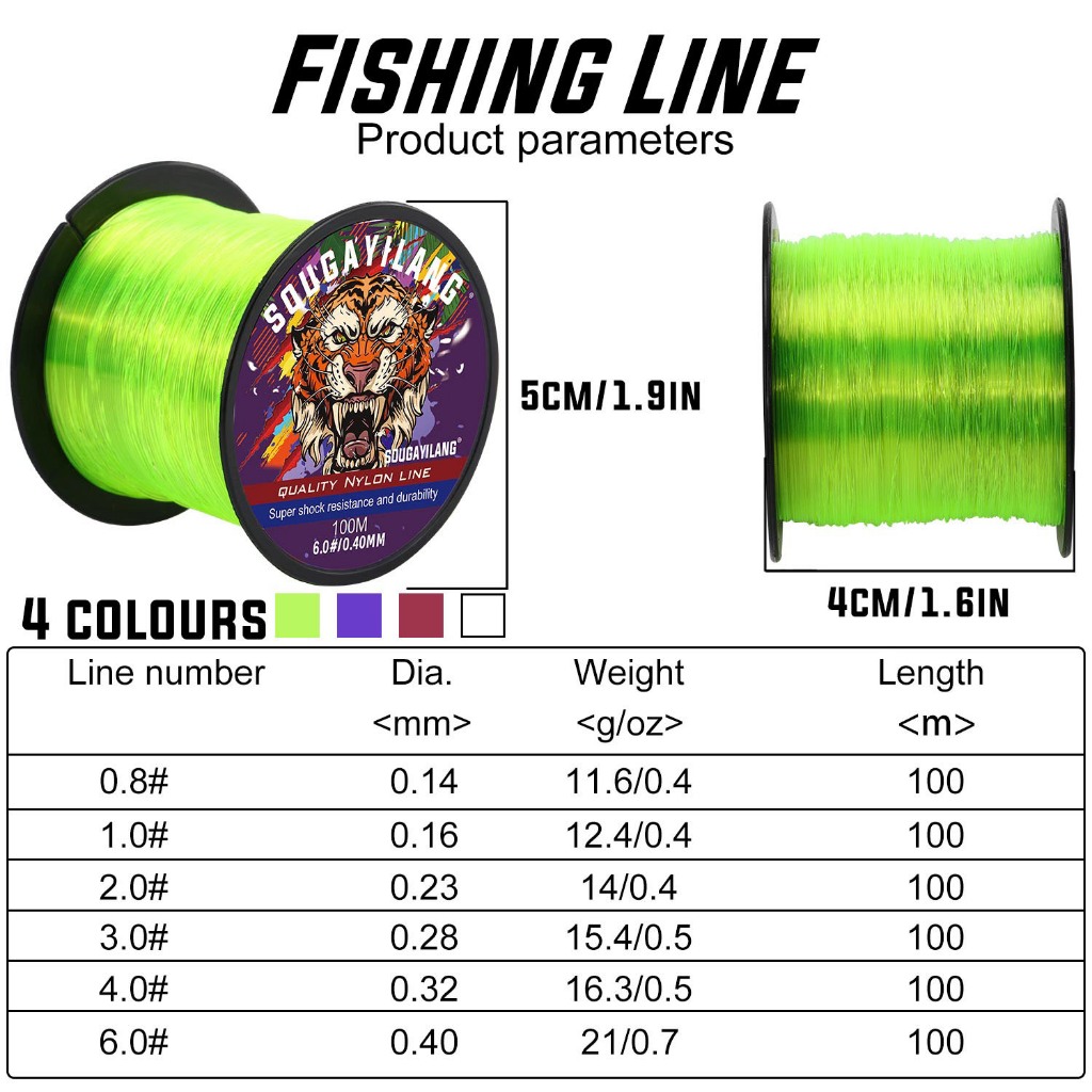 Sougayilang Cuộn Dây Câu Cá 100m Bằng nylon 4 Màu