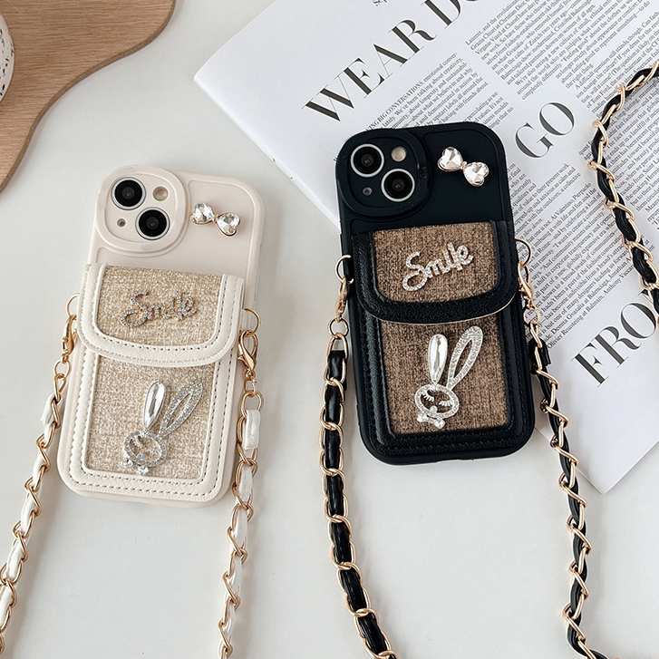 Dễ Thương Ốp Điện Thoại Da Mềm Hình Thỏ 3d Có Ngăn Đựng Thẻ Đeo Chéo Cho iphone 15 14 pro max 13 12 11 xs x xr 7 plus