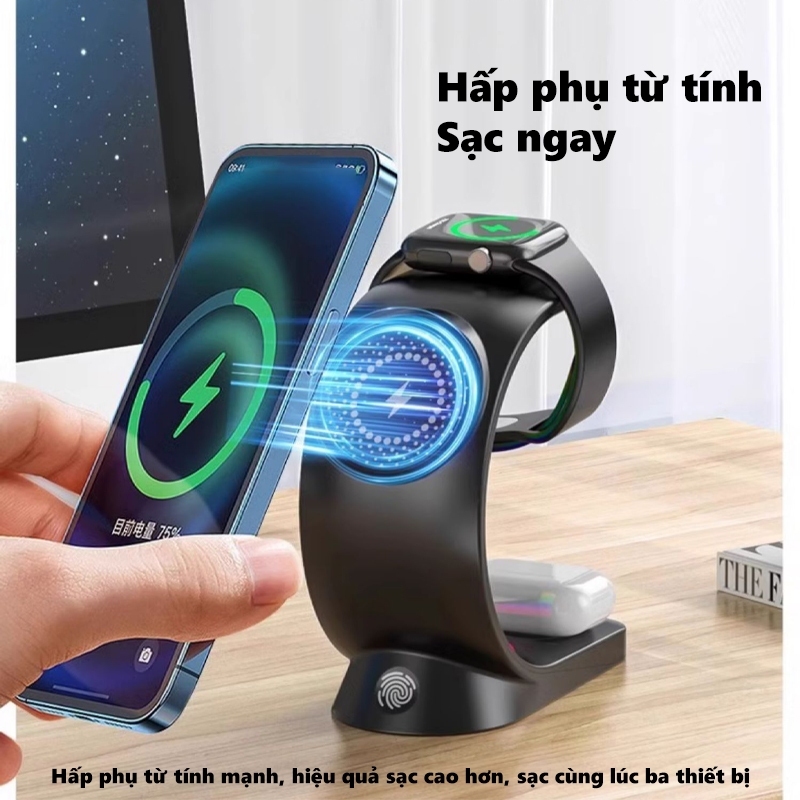 Đế Sạc Nhanh Không Dây 15w rgb Có Đèn Đa Năng Cho Điện Thoại