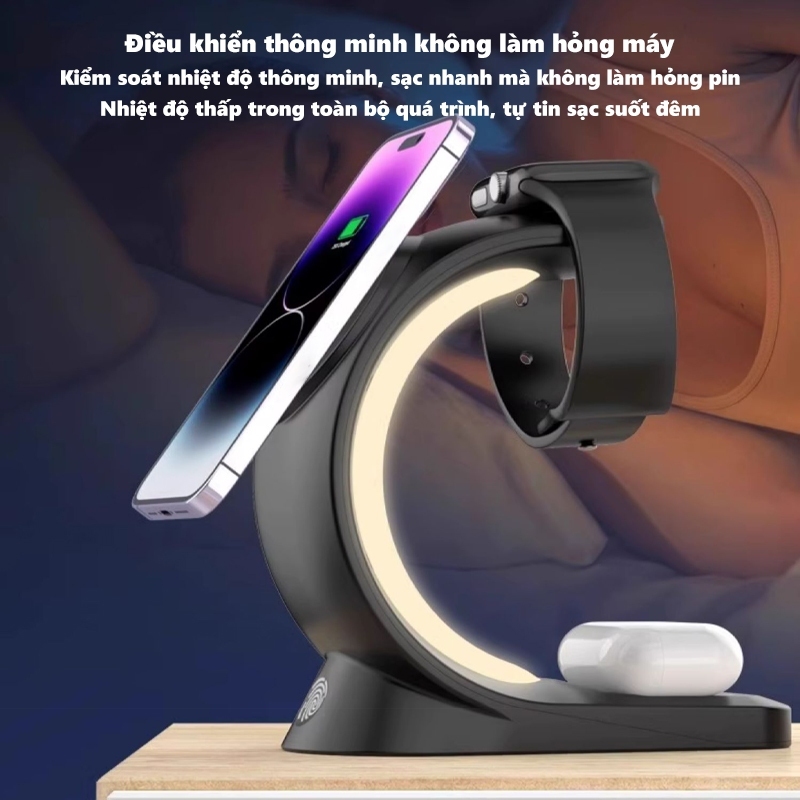 Đế Sạc Nhanh Không Dây 15w rgb Có Đèn Đa Năng Cho Điện Thoại