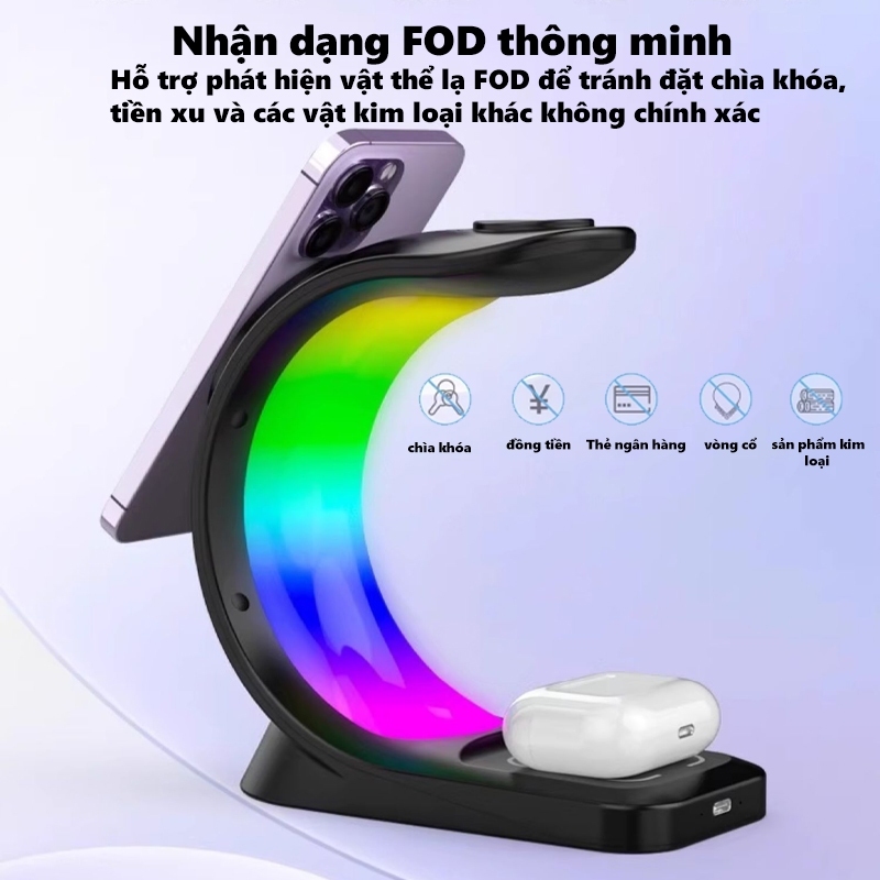 Đế Sạc Nhanh Không Dây 15w rgb Có Đèn Đa Năng Cho Điện Thoại