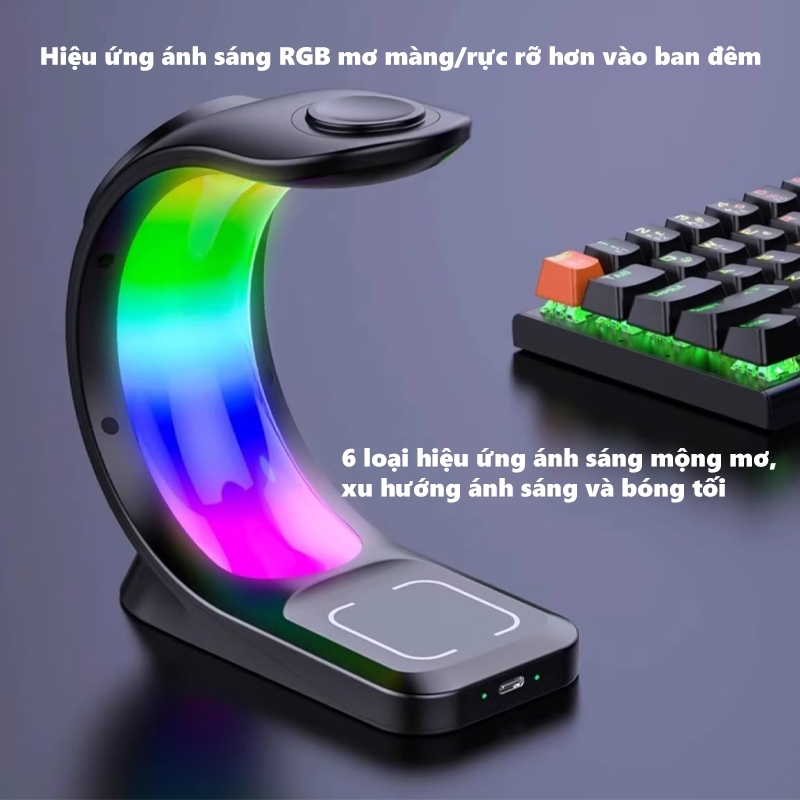 Đế Sạc Nhanh Không Dây 15w rgb Có Đèn Đa Năng Cho Điện Thoại