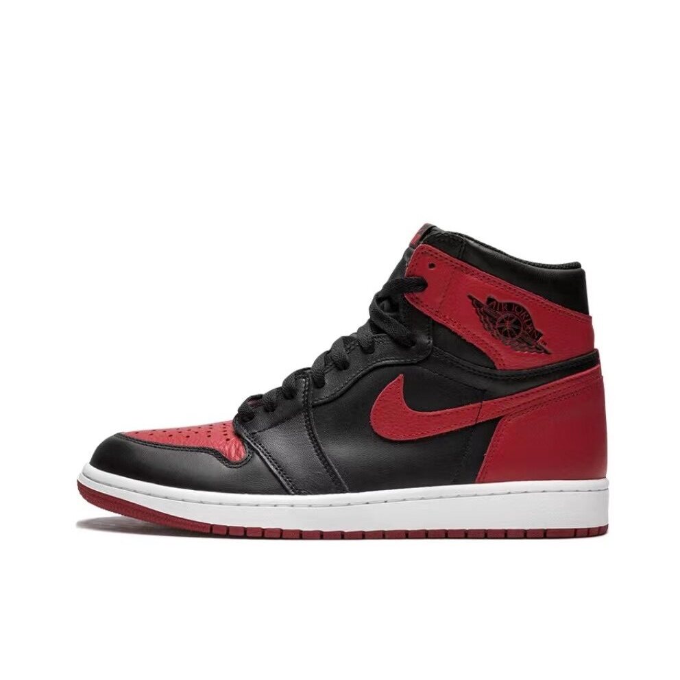 Giày thể thao nam JordanAir Jordan1 Retro Bred Banned Banned High Top Retro Giày Bóng Rổ Nam Đen Đỏ Phiên Bản 2016 giày thể thao