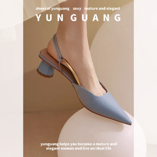 Giày Cao Gót Mũi Nhọn Gót Thấp Bằng satin Kiểu Pháp