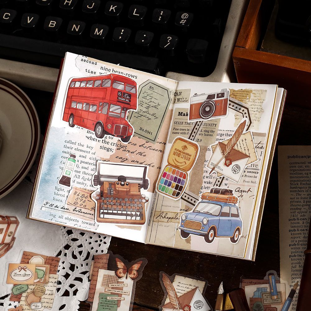 Mr. Paper 40 vé/túi Sticker PET Cà phê cổ Bánh mì Chiếc phong bì Nhạc cụ theme sticker Sáng tạo tài khoản Nhật ký trang trí stickers DIY cup Phong bì trang trí Niêm phong dán