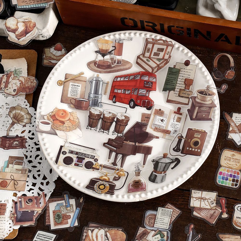 Mr. Paper 40 vé/túi Sticker PET Cà phê cổ Bánh mì Chiếc phong bì Nhạc cụ theme sticker Sáng tạo tài khoản Nhật ký trang trí stickers DIY cup Phong bì trang trí Niêm phong dán