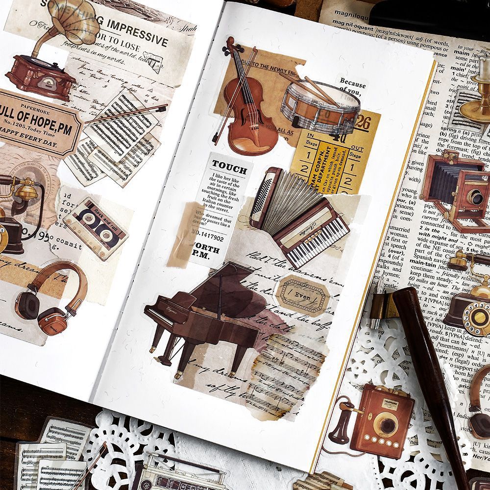 Mr. Paper 40 vé/túi Sticker PET Cà phê cổ Bánh mì Chiếc phong bì Nhạc cụ theme sticker Sáng tạo tài khoản Nhật ký trang trí stickers DIY cup Phong bì trang trí Niêm phong dán