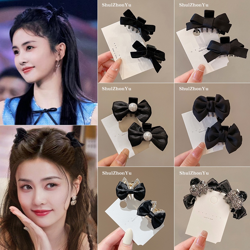 Kẹp Tóc Nơ Vải Nhung Đen Phong Cách Hàn Quốc Dễ Thương Thời Trang Thu Đông Cho Nữ