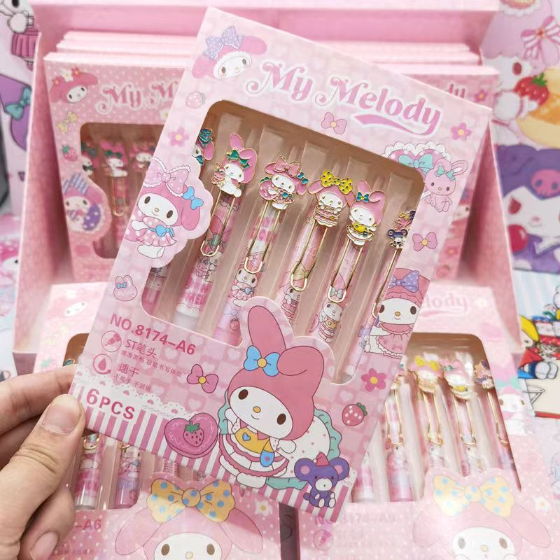 Set 6 Bút Mực gel Ngòi 0.5mm Bằng Hợp Kim Nhôm Hình sanrio Dễ Thương Làm Quà Tặng Cho Học Sinh