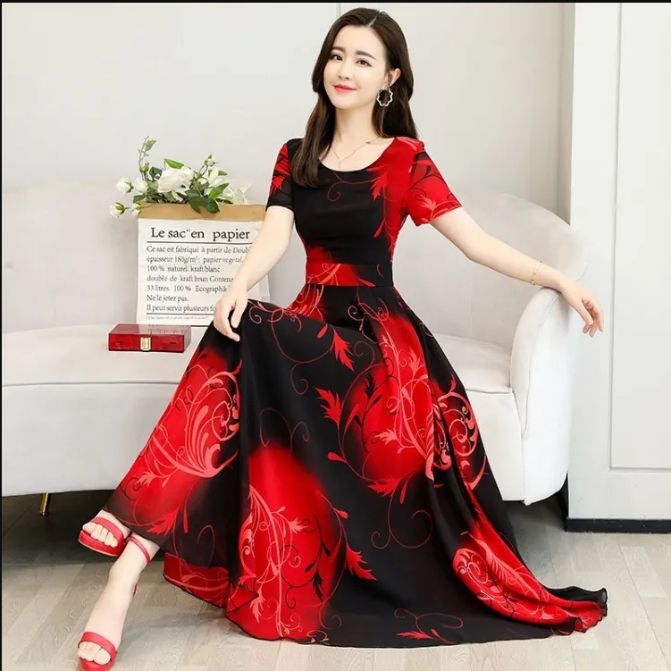 Đầm Tay Ngắn In Họa Tiết Plus Size Cho Nữ