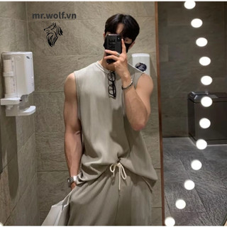 Áo thun nam ngắn tay thời trang mùa hè giản dị trẻ Hàn Quốc tròn không tay fashion simple màu sắc thiết kế đơn giản chất lượng cao set áo vest + quần dài dáng