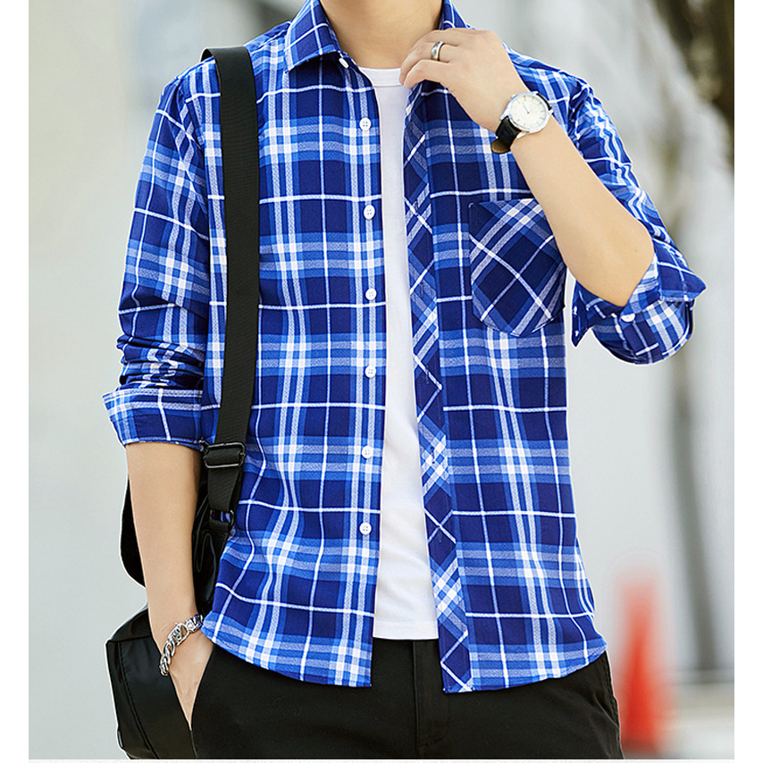 Áo Sơ Mi Nam Dài Tay Sọc Ca Rô Thời Trang