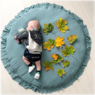 Tấm Thảm Trải Sàn Hình Tròn Bằng cotton Mềm Phối Ren Trang Trí Phòng Bé