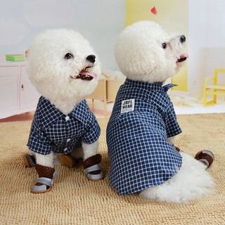 Áo Sơ Mi Sọc Caro Bằng Vải Lanh cotton Cho Chó Mèo