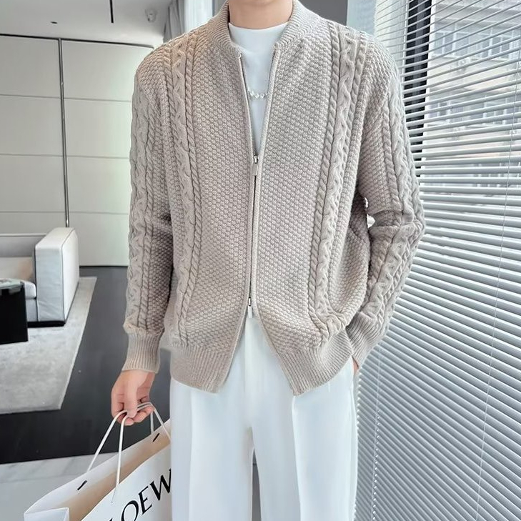 2023 Áo khoác nam cardigan nam dáng rộng phối rách phong cách hàn quốc áo len thời trang thu đông màu trơn áo len nam cổ tròn dài mới thường ngày đơn giản