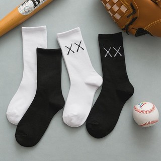 FHYL Tất Cotton Thể Thao Trắng Đen Với Họa Tiết X Co Giãn Thoáng Khí Êm Chân THấm Hút Mồ Hôi Phong Cách Hàn Quốc Cho Nam Nữ