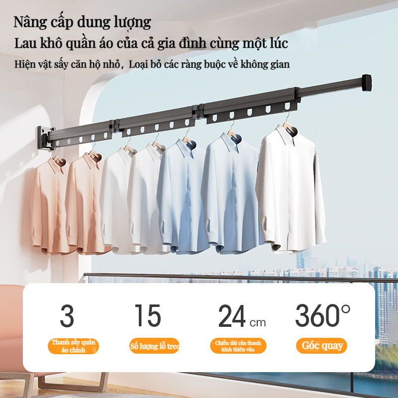 Ahome Giá Phơi Quần áo Treo Tường Có Thể Thu Vào Tiết Kiệm Không Gian Vòng Xoay Móc đơn Giản Cho Phòng Giặt Ban Công giàn phơi thông minh