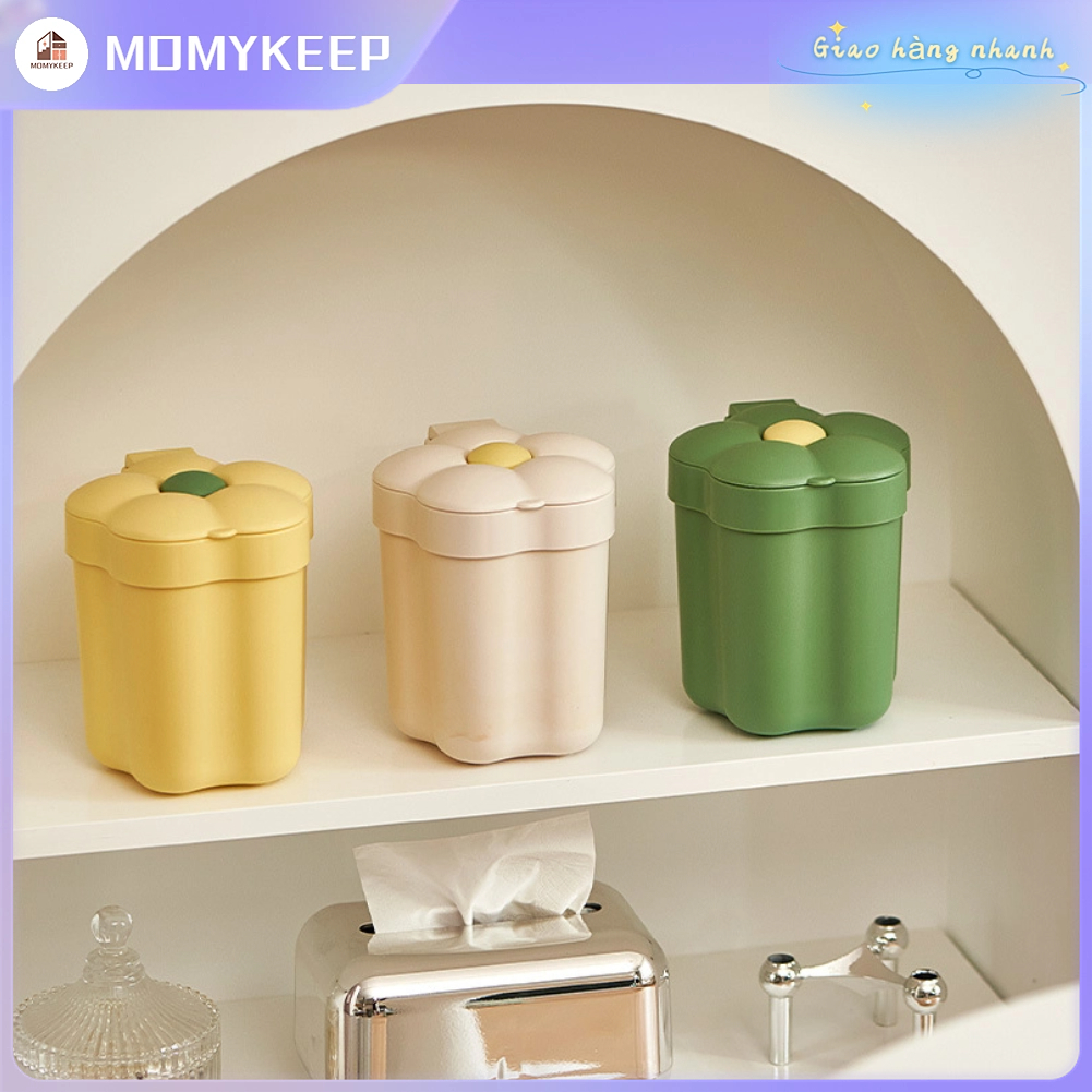 Thùng rác để bàn có nắp Hình hoa Rác nhỏ Có thể mở lớn Giỏ giấy lưu trữ 【MOMYKEEP】